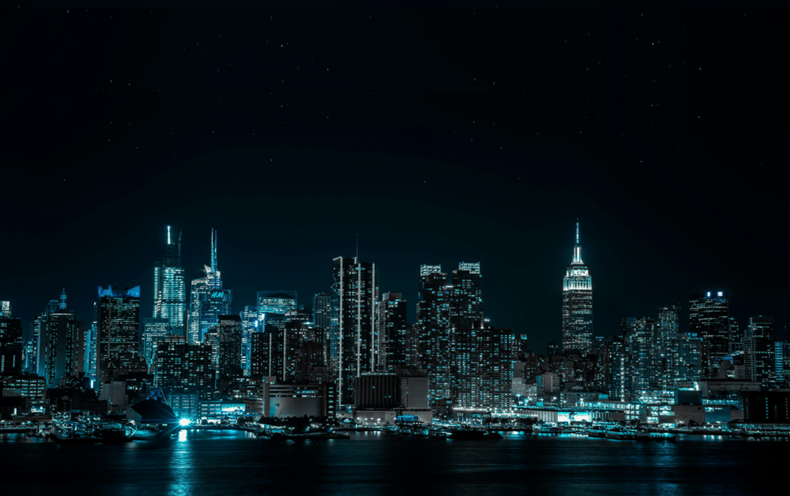 Blue cityscape artwork